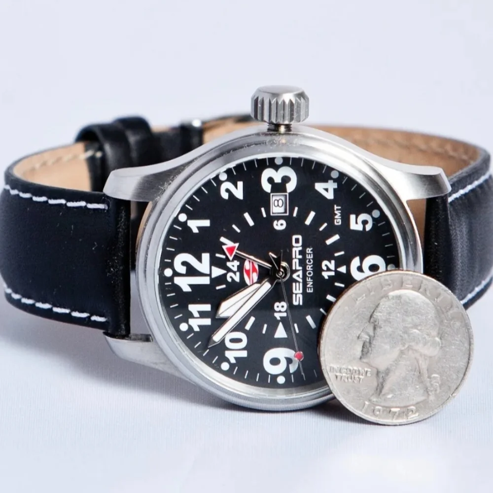 Seapro Men's Enforcer Black Leather Watch